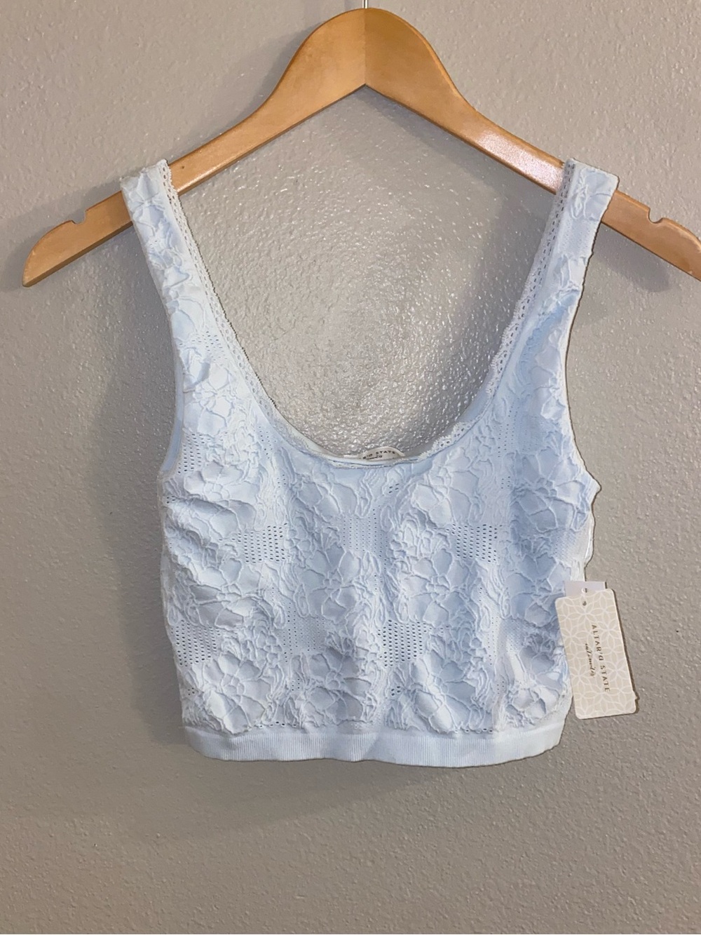 NWT Altar'd State Seamless Floral Lace Crop Tank Bralette Ice Blue Size Small